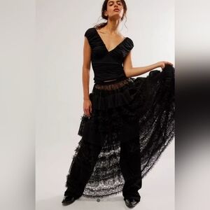 NWT FREE PEOPLE Turn It Up Half Slip Maxi Tulle Skirt Black